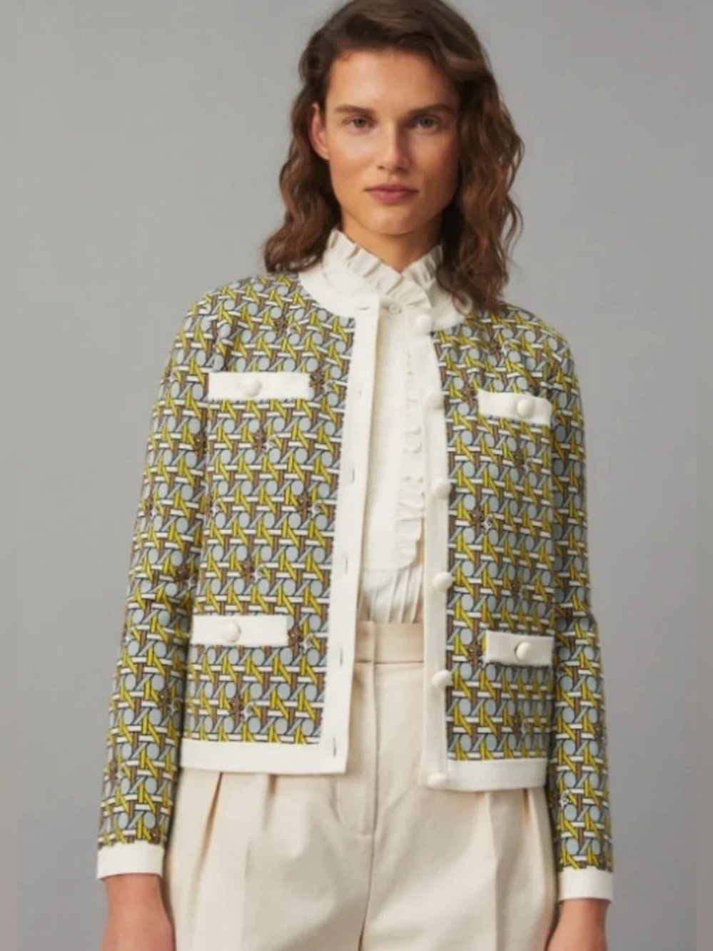 Tory Burch Kendra Plaid Knit Cardigan Sweater Size Medium
